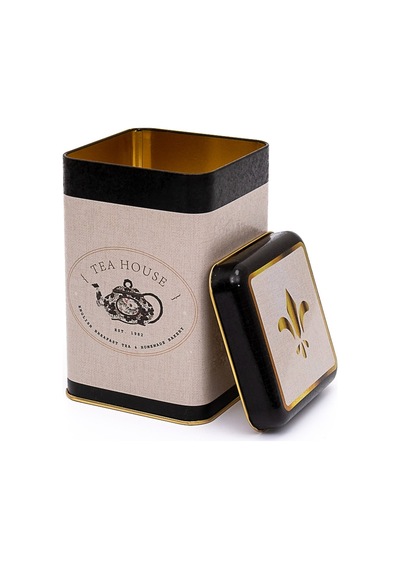 Azura Tea Desenli Kare Metal Saklama Kabı 10.5 x 10.5 x 16 CM 1.7 L