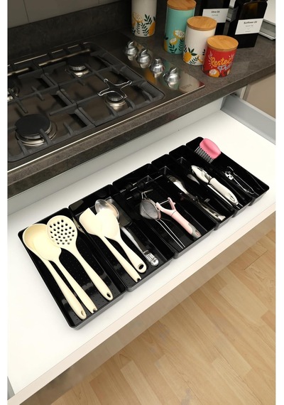 Color House Parlak Siyah Piano Black 6'li Set Modüler Çekmece İçi Kaşıklık Organizer Düzenleyici Siyah 67 X 49