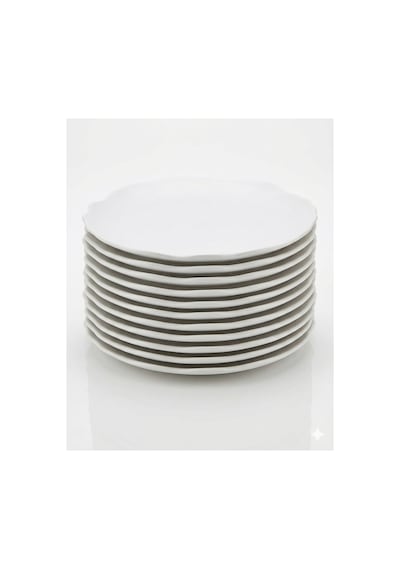 6'lı Mat Beyaz 18 Cm Dalgalı Kenar Servis Tabağı Seti - Modern Yuvarlak Kahvaltı, Pasta Ve Tatlı Tabakları Beyaz