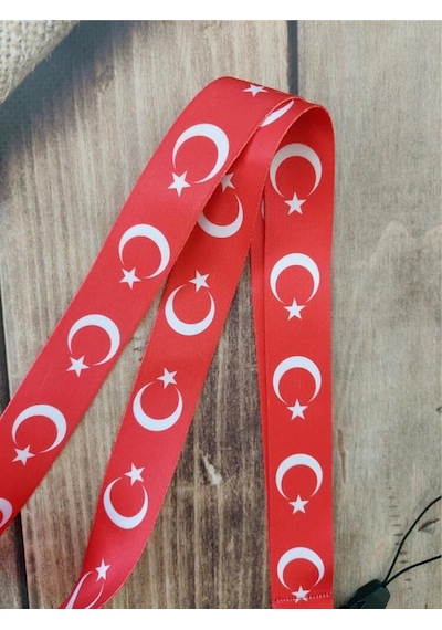 Türk Bayrağı Geniş Kart Askısı Yaka Kartı Boyun Askı İpi Telefon Askısı Yatay Dikey Kart Koruyucu