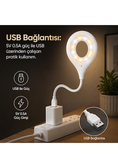 Tr Usb Sesli Kontrol Gece Lambası, 3 Aydınlatma Seçeneği - Beyaz, Yumuşak Ve Dikromatik Işık, Usb Bağlantılı,
