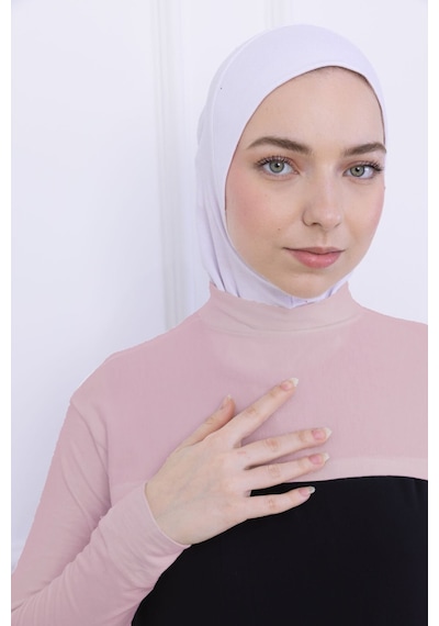 Loggia Balıkçı Yaka Boyunluklu Kolluk - Likralı Kadın Body Tesettür Crop Bolero-pudra Pudra