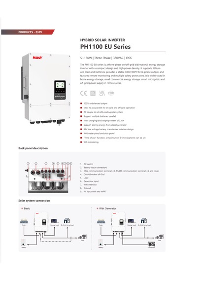 Must 16 Kw Hibrit Trifaze Solar İnvertör Three Phase, 380vac, Ip66, 320a Current