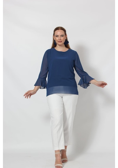 Moda Berray 3119i İndigo Kolu Valon ve Bağcık Detaylı Bluz Açık Haki