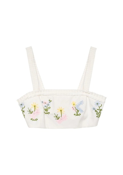 Ollacollection Nakış Detaylı Crop Bluz Ekru