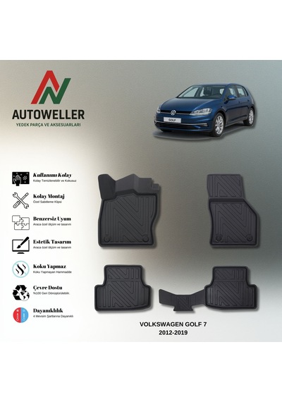 Volkswagen Golf 7 2012-2019 Uyumlu Havuzlu Oto Paspas