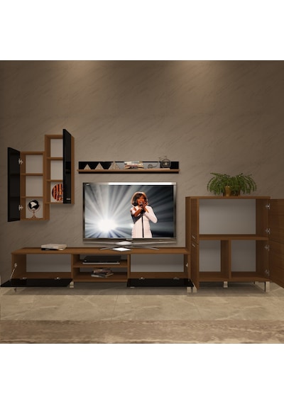 Decoraktiv Eko 6 Mdf Dvd Krom Ayaklı Tv Ünitesi Tv Sehpası Ceviz - Siyah