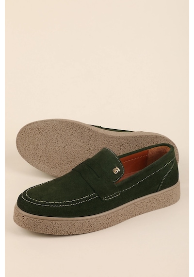 Gondol Erkek Hakiki Deri Casual Flötr Ayakkabı Moc-toe Cz.464 Haki