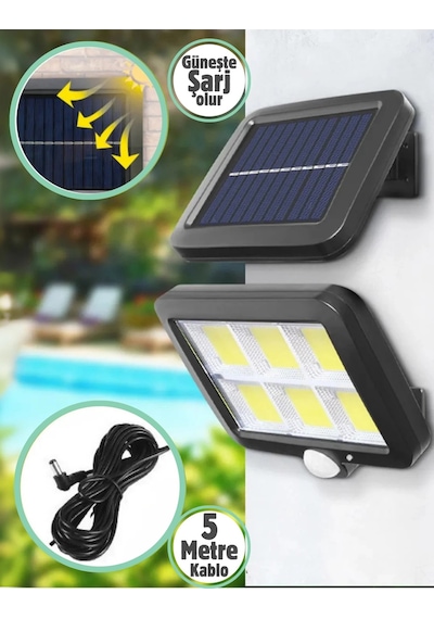120 Ledli Sensörlü Güneş Enerjili 3 Mod 4,5 Metre Kablolu Solar Sokak Lambası