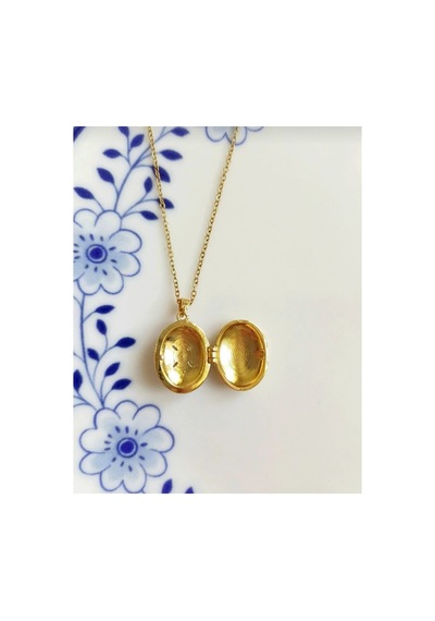 Lunarie Açılır Foto Madalyon Kolye 14k Gold Lila Mor Mineli Çiçek