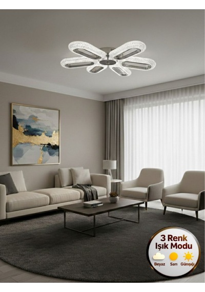 Eclipse Model 6 "lı Gümüş 3 Renk Modu Ledli Modern Tavana Sıfır Salon Mutfak Yatak Odası Led Avize Altın