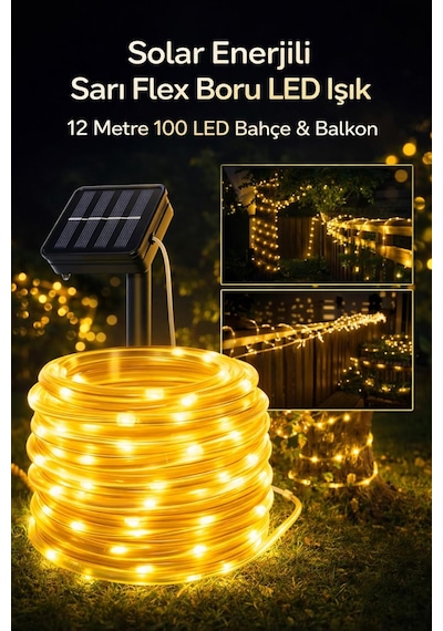 Solar Güneş Enerjili 100 Led 12 Metre Su Geçirmez Flex Boru Bahçe Balkon Işığı Diğer
