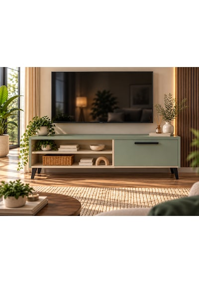 Solenne Modern Tv Ünitesi - Kum Beji - Su Yeşili - 120 Cm Solenne Modern Tv Ünitesi - Kum Beji - Su Yeşili - 120 Cm