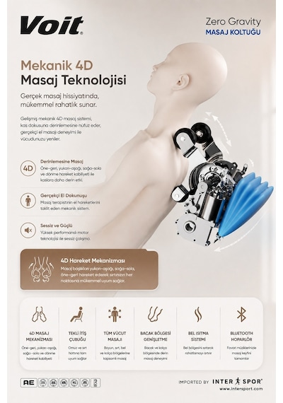 Voit Zero Gravity Masaj Koltuğu 4D Masaj Kumandalı Bluetooth Hoparlörlü MONTAJ GEREKTİRMEZ