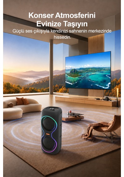 Aşınabilir Mikrofonlu 50w Led Işıklı Bluetooth Hoparlör Seti