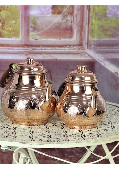 Middle Işlemeli Bakır Çaydanlık Bakır