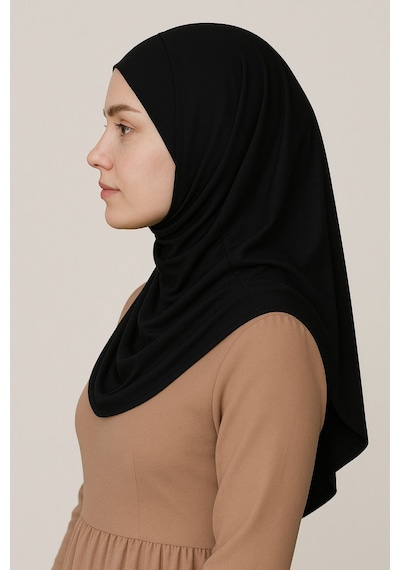 Mim Eşarp Pileli Tesettür Hijab Hazır Eşarp Siyah