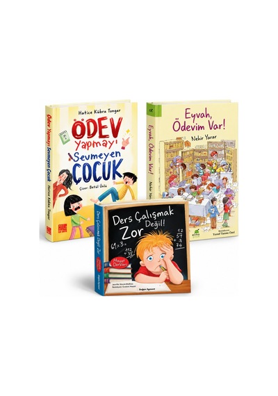 Ders Çalışmak Zor Değil + Ödev Yapmayı Sevmeyen Çocuk + Eyvah, Ödevim Var 3 Kitap