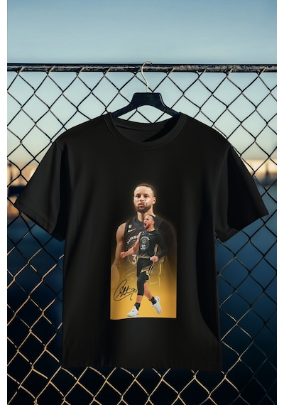 Stil X Stephen Curry Baskılı Tshırt, %100 Pamuklu Nefes Alan Kumaş Siyah-4