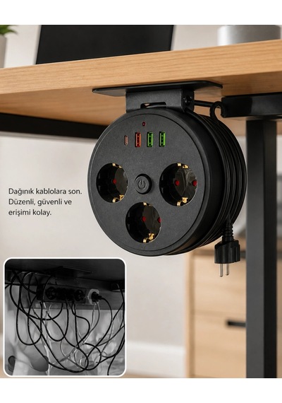 Akım Korumalı Priz Usb Ve Type C Girişli 3lü Priz 2 Metre Kablo Dayanıklı Standart