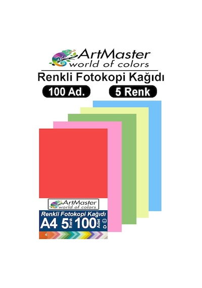 Renkli A-4 Fotokopi Kağıdı 100 Lü 1 Paket Artmaster Fotokopi Renkli A4 Kağıdı 100 Lü Oku Büro Ofis Anasınıfı