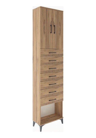 Arges Dolap 2 Raflı 7 Çekmeceli 2 Kapaklı 60x30x243 Çam-çam Çam