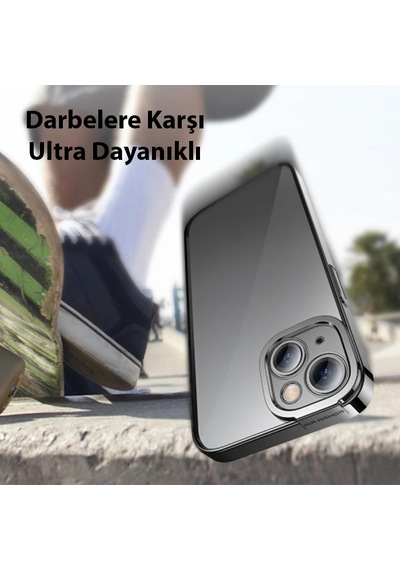 Baseus Glitter Apple iPhone Uyumlu 14 Plus 6.7 Renkli Kenar Silikon Kılıf + Tempered Ekran Koruyucu Set- 5775 Siyah