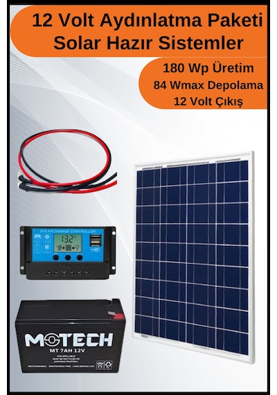 Aydınlatma Short Solar Paket 12 Volt-180wp
