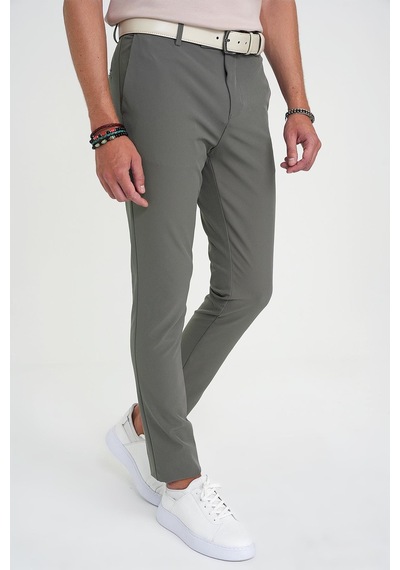 Efor Slim Fit Yan Cepli Esnek Düz Haki Pamuk Pantolon P 1197 Haki