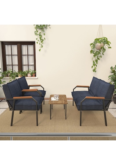 Mygusi Hayal Balkon, Bahçe, Cafe - Metal Kanepe Koltuk Takımı - Sehaplı Lacivert