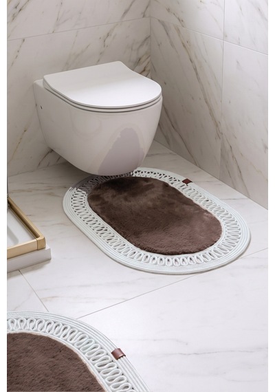 Banyo Paspası Takımı 60x100+40x60 Cm İç Trikot Mouss Kahve & Gümüş Kahve - Gümüş
