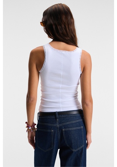 ETHIQUET ZE MIRA Kadın Esnek Kumaşlı Dantelli Slim Fit Beyaz Atlet