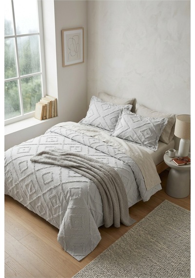 Çift Kişilik Yatak Örtüsü Takımı 250 X 260 Cm Valonlu Model 2 Adet 50 X 70 Yastık Kılıfı Gri