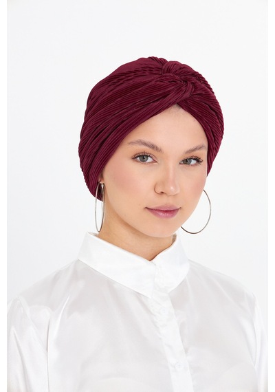 Hürrem Bone Bordo Çapraz Büzgülü Tesettür Bone Fukuro Piliseli 2512 16 Bordo