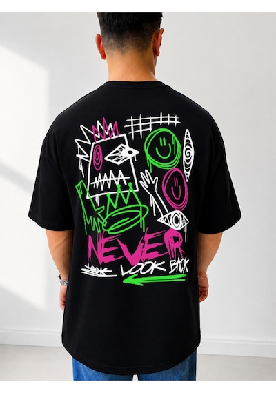 525 Oversize Sırt Baskılı Streetwear Unisex T-shirt Neverlook Siyah