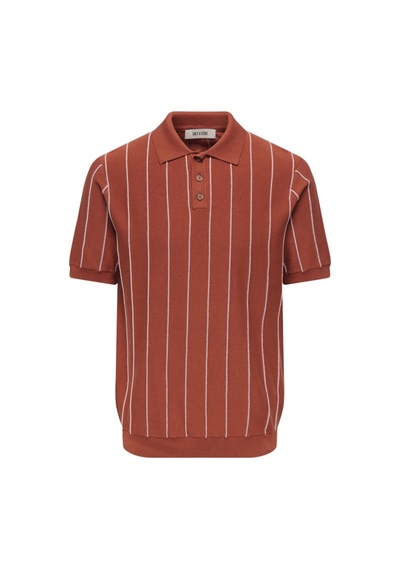 Only & Sons Erkek Çizgili Gömlek Yaka Turuncu T-shirt - 22037080 Turuncu