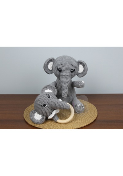 Aley Life Amigurumi Organik Sevimli Fil Bebek Ve Çıngırak Diş Kaş