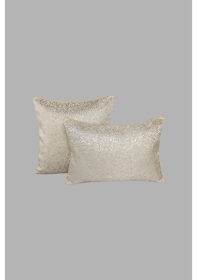 Kırlent Kılıfı Desenli Jakarlı Dokuma Kumaş 2'li 45x45 Ve 35x50 Çift Taraflı Biyeli Vizon