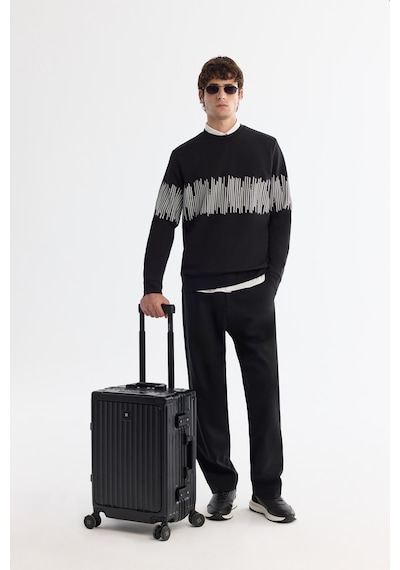 Avva Erkek Siyah Bisiklet Yaka Pamuklu Çizgili Sweatshirt B001203