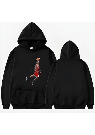 Startmore Basketbol Jordan Baskılı Kapişonlu Sweat Siyah