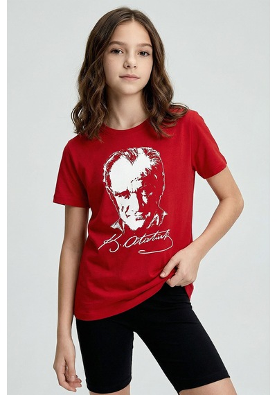 Tommy Life Kırmızı Atatürk Baskılı Unisex T-shirt - 11332 KIrmızı