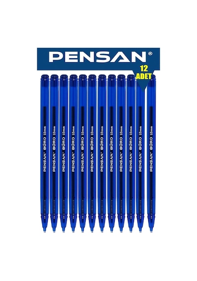 Büro Tükenmez Kalem 1.0 Mm Mavi 12'li Tek Renk