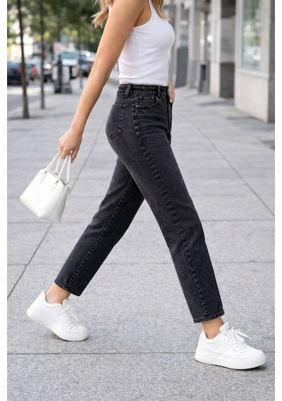 Cedy Denim Kadın Yüksek Bel Soho Boyfriend Jean C599 Antrasit