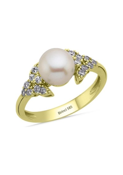 0,2 Ct Doğal İncili Pırlanta Yüzük Sarı