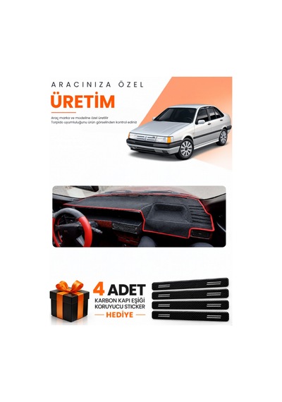 Fıat Tempra 1992-1997 Analog Konsol Uyumlu Torpido Koruma Örtüsü Oto Kılıfı - Siyah Kırmızı