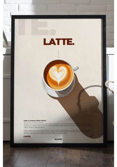 Latte Kahve Siyah Ahşap Çerçeveli Poster, Dekoratif Duvar Tablosu