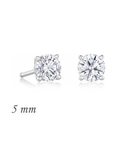 Gümüş Yuvarlak Tek Taş Zirkon Küpe - 5 Mm 14 MM-Gümüş
