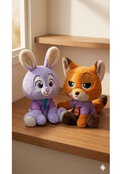 Zootropolis Karakterleri Pelüş Seti - Karizmatik Tilki Ve Sevimli Tavşan 2'li Hediye Seti Açık Bej