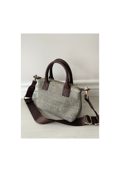 Nura Collection Kahverengi-gri Hasır Kadın Mini Mektup Model El Ve Omuz Çantası Kahverengi - 851608308 Kahverengi