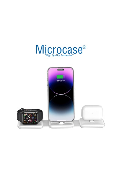 Microcase Apple Uyumlu iPhone-iOS Watch-Airpods Katlanabilir Şarj Standı Beyaz AL3651